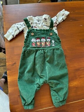 Peanuts Christmas Green Corduroy Overalls